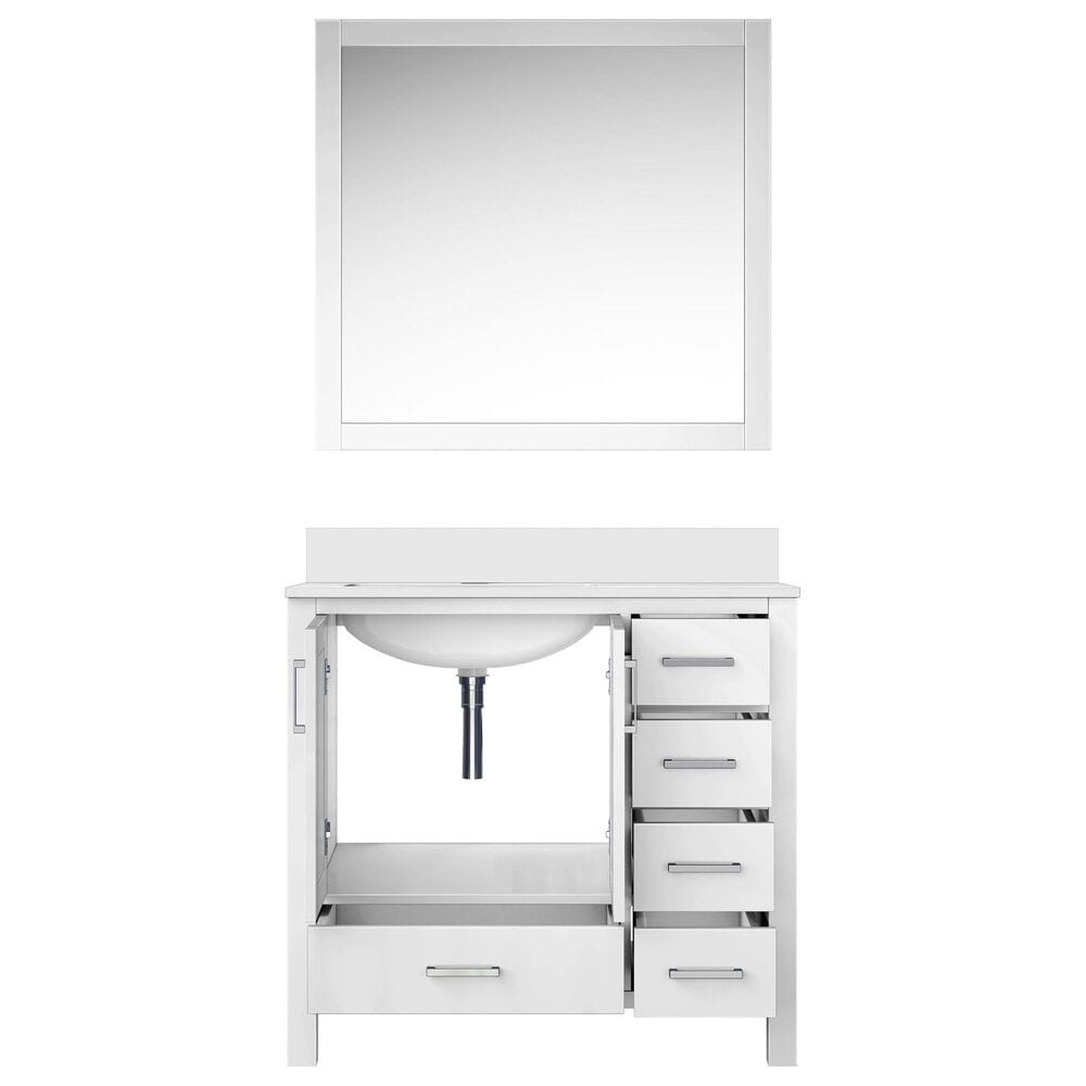 Lexora Home Jacques 36&quot; Left Offset Single Bathroom Vanity in Dark Grey with 2 cm White Quartz Top, Rectangular Sink and 34&quot; Mirror, , large