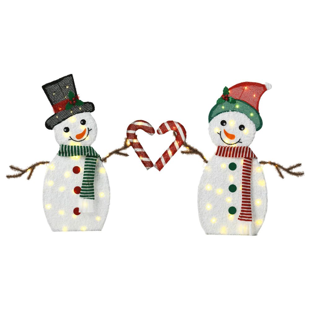 HOMLUX 2-Piece Heart Snowman with LED Lights in White, , large