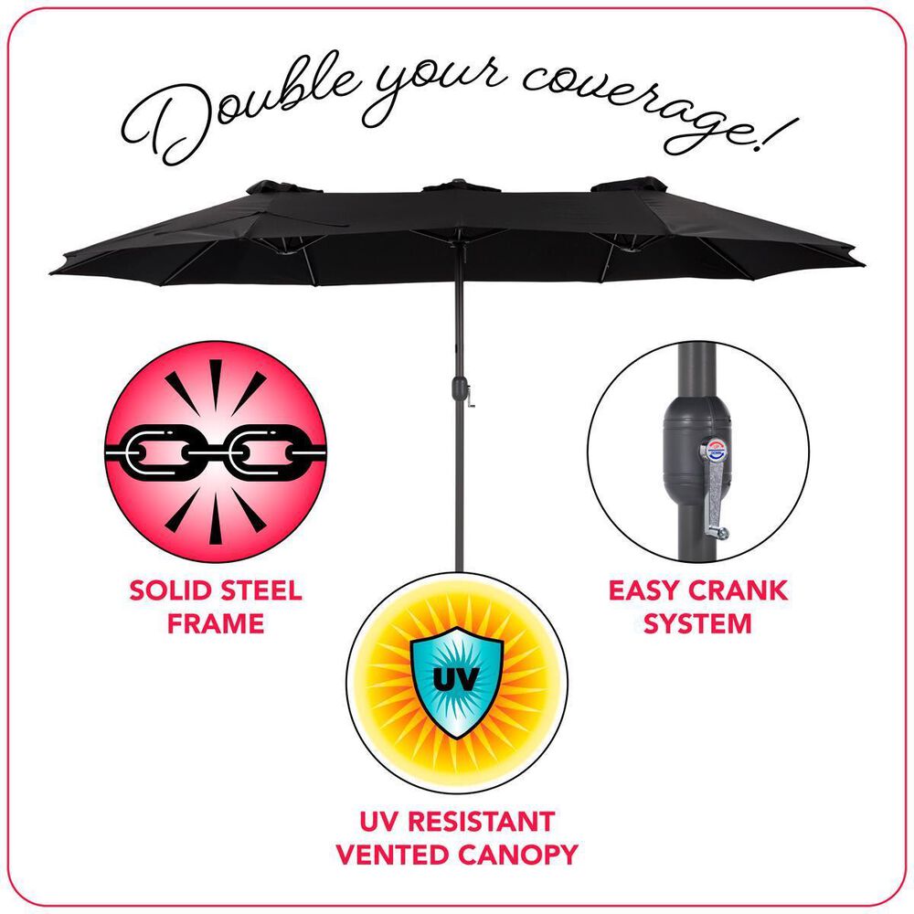 CorLiving Bertha 15&#39; Black Double Umbrella without Base, , large