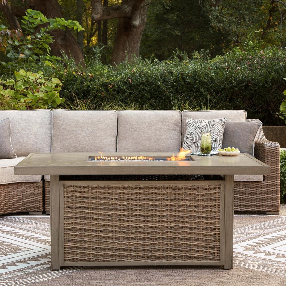 Ashley Laguna Heights Rectangular Fire Pit Table in Beige, , large