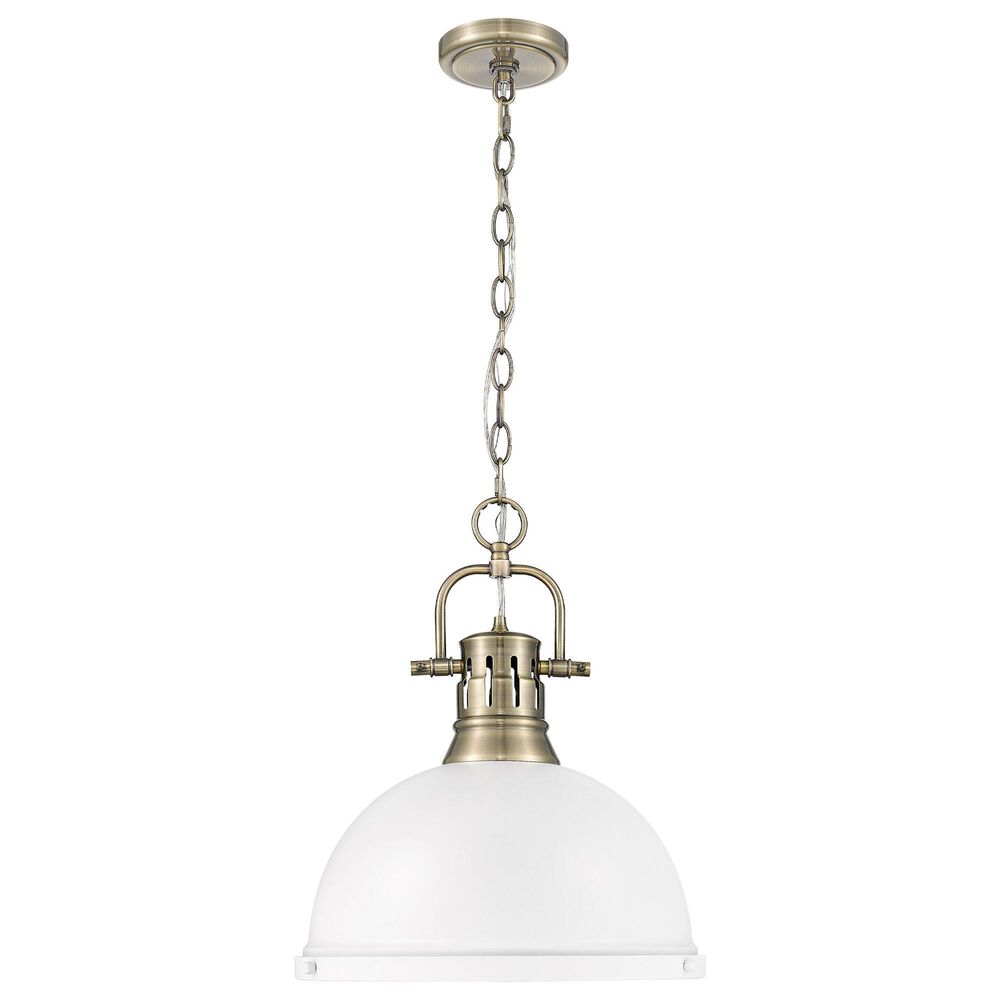 Golden Lighting Duncan 1-Light Pendant with Chain and Matte White Shade in Aged Brass, , large