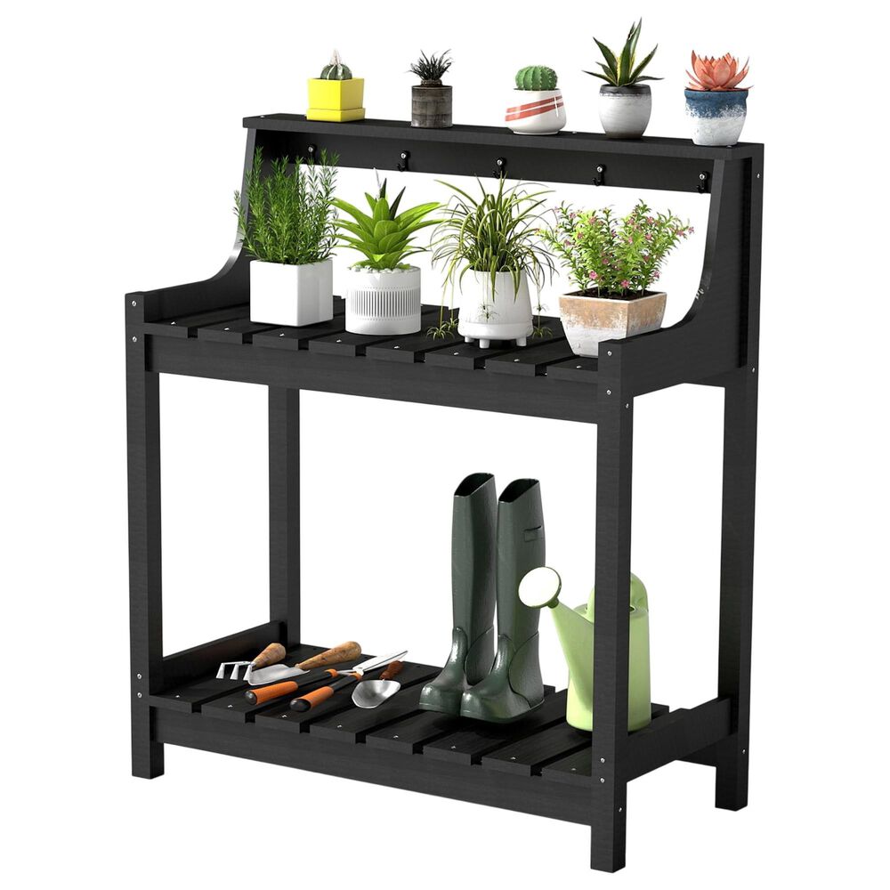 HOMLUX Outdoor Storage Potting Bench in Black, , large