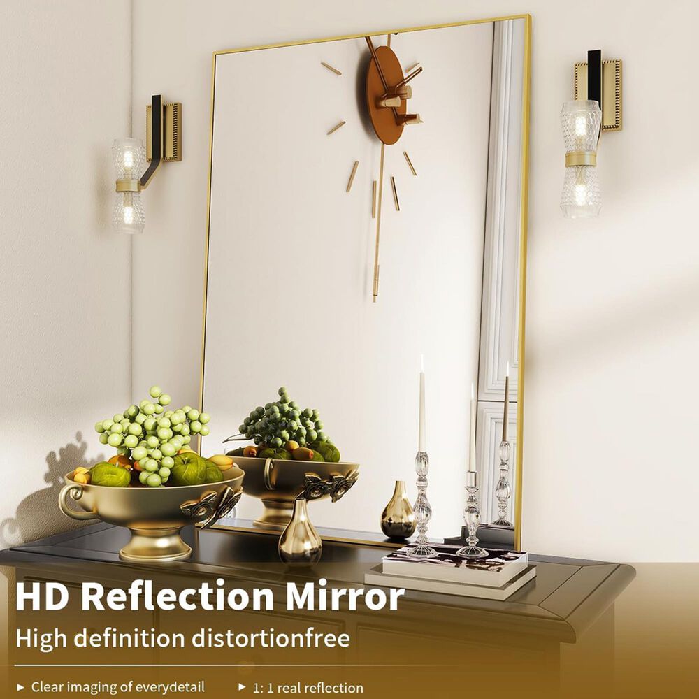 HOMLUX 26" x 38" Wall Mount Rectangular Decorative Mirror in Gold, , large