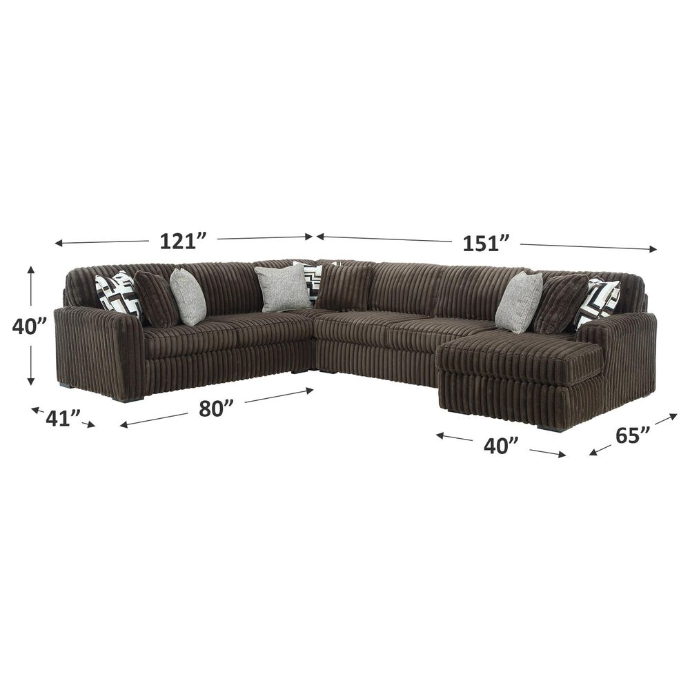 Ashley Midnight-Madness 4-Piece Right Facing Sectional with Chaise in Chocolate, , large