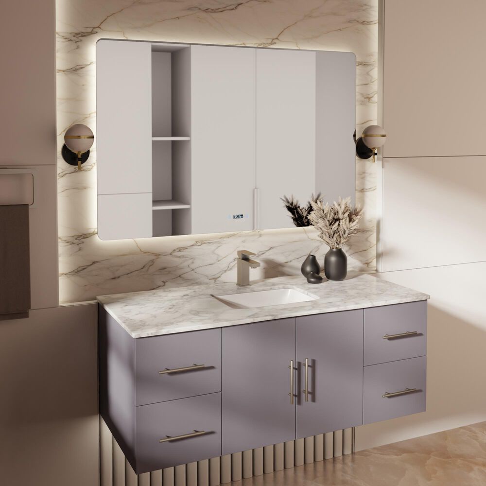 Lexora Home Geneva 48&quot; Single Bathroom Vanity in Dark Grey with 2 cm White Carrara Marble Top and Rectangular Sink, , large