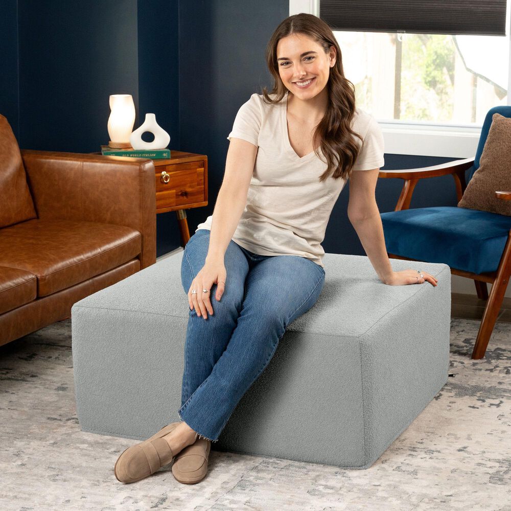 Jaxx Fairlie Boucle Fabric Ottoman in Silver, , large