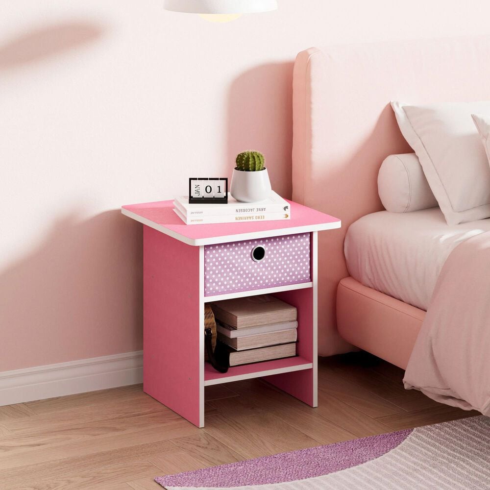 HOMLUX 1-Drawer Modern Nightstand with Open Shelf in Pink, , large