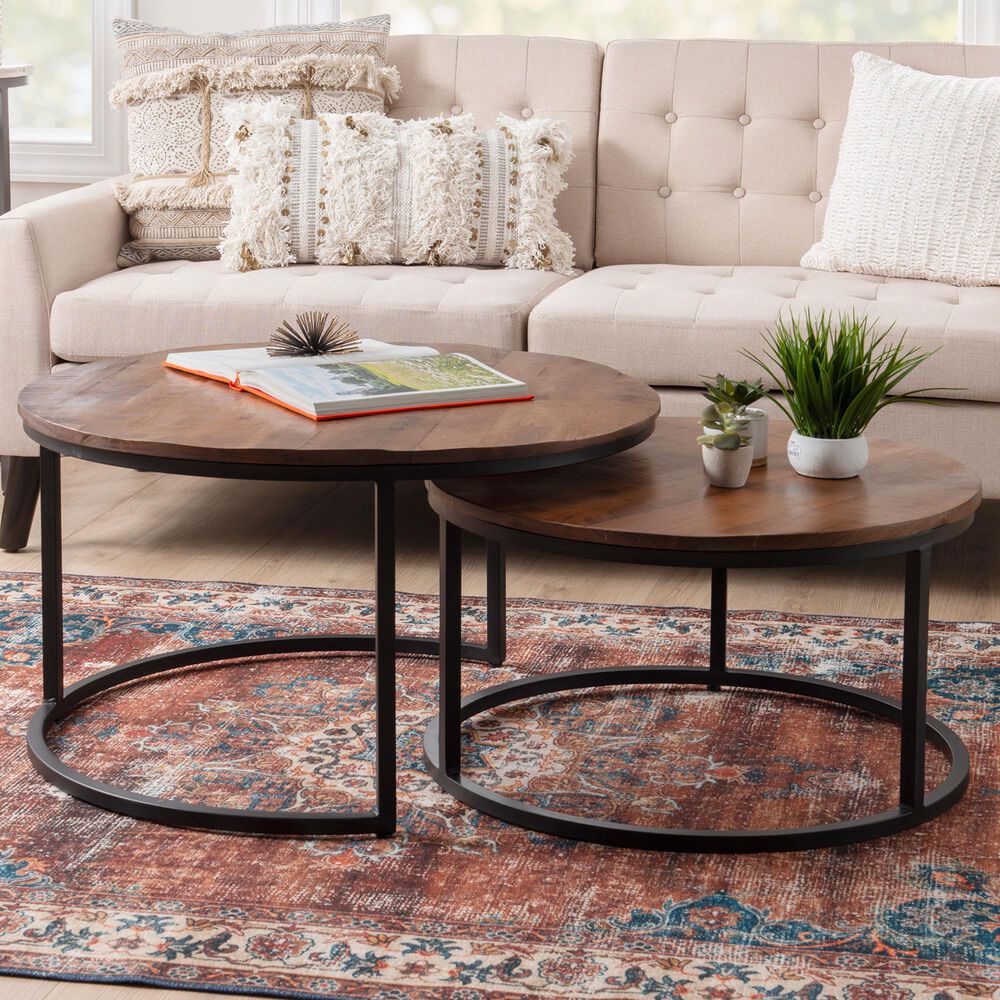 Linon Home Decor Weston 2-Piece Nesting Coffee Table Set in Brown and Black, , large