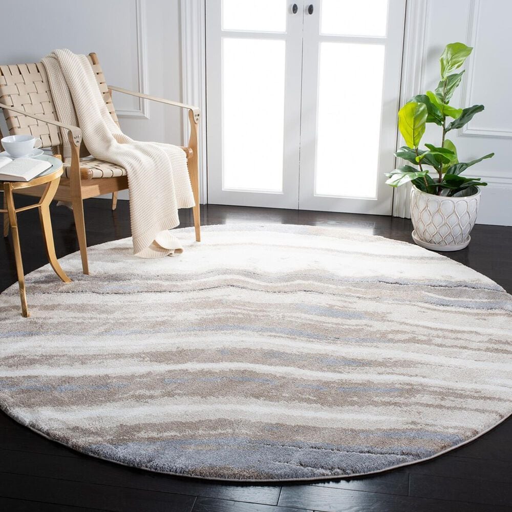 Safavieh Cyrus Shag CYR126A 6&#39;7&quot; Round Ivory and Grey Area Rug, , large