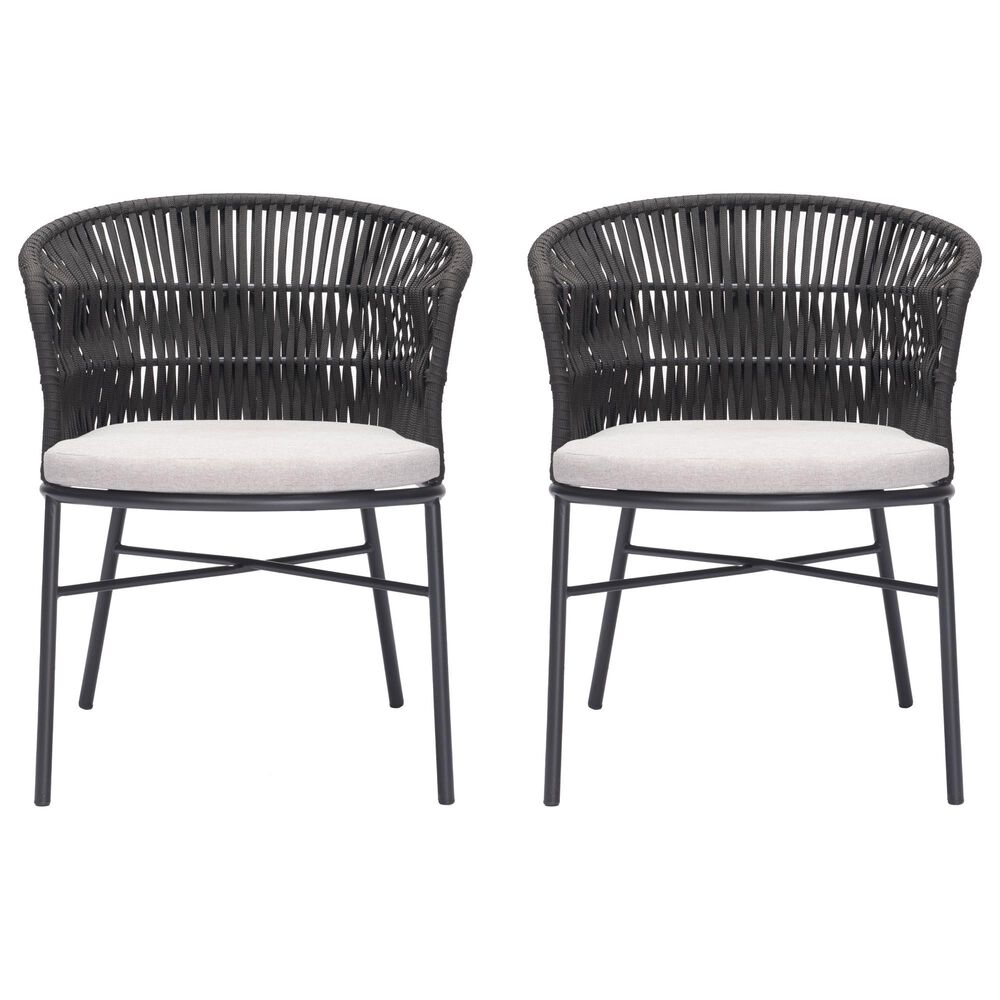 Zuo Modern Freycinet Outdoor Dining Chair with Black Back in Gray (Set of 2), , large