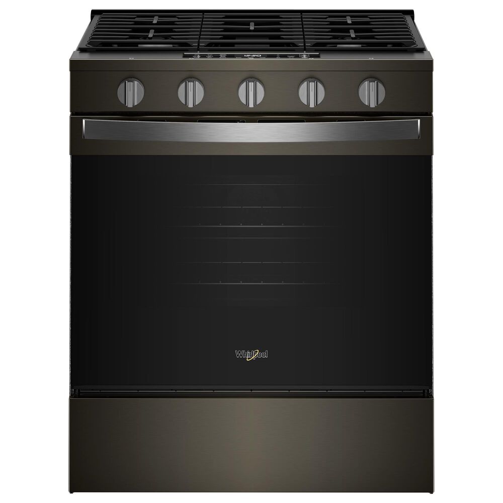 Whirlpool 2-Piece Kitchen Package with Black Stainless 5 Cu. Ft. Smart Gas Range and Fingerprint Resistant Stainless Steel 1.1 Cu. Ft. Flush Mount Microwave, , large