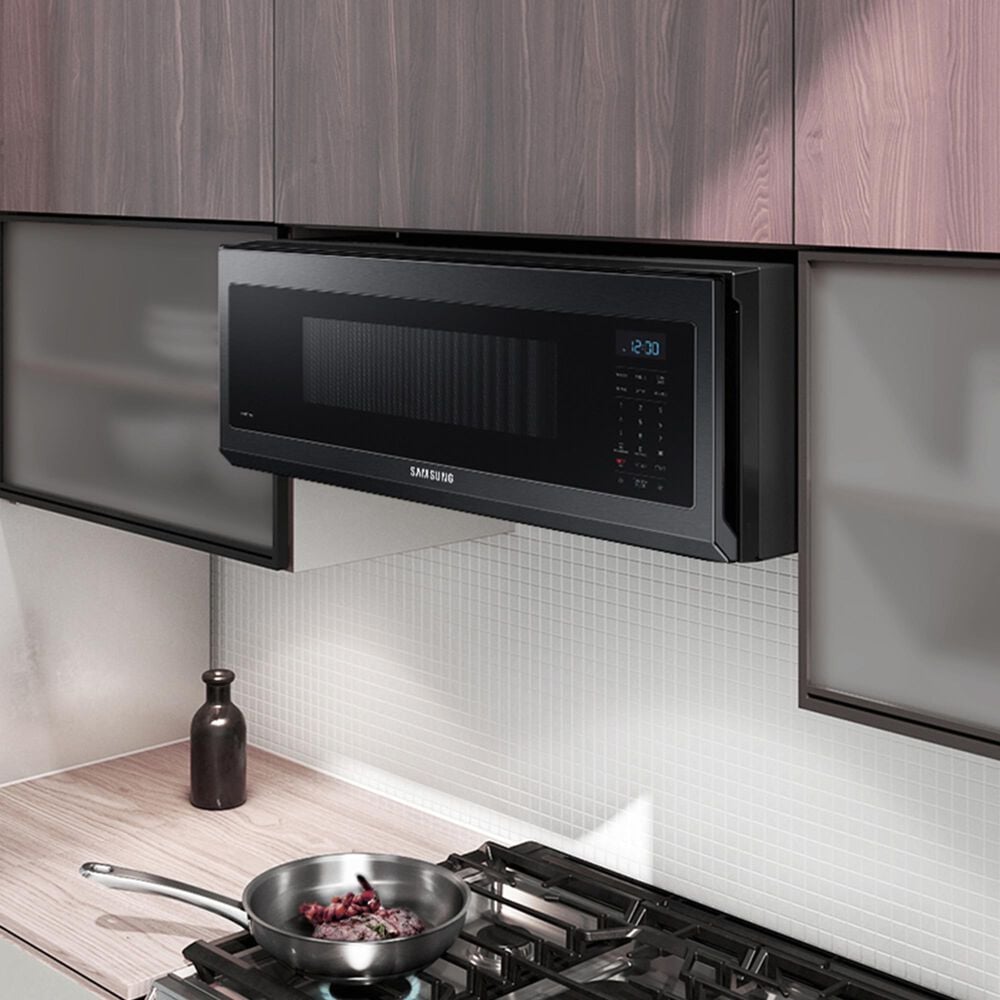 Samsung 1.1 Cu. Ft. Smart SLIM Over-the-Range Microwave with 400 CFM Hood Ventilation in Matte Black Steel, , large