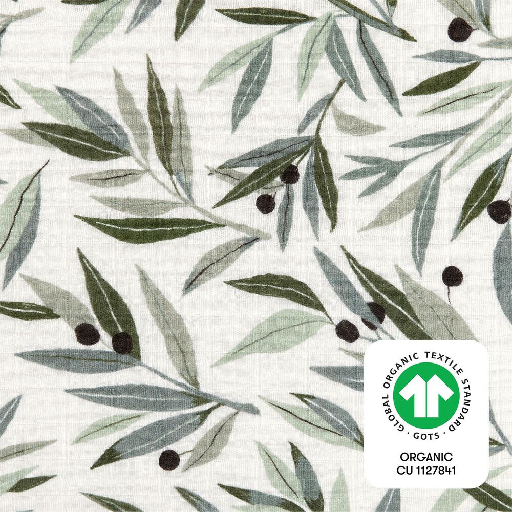 Babyletto Olive Branches Changing Pad Cover in Green and White, , large