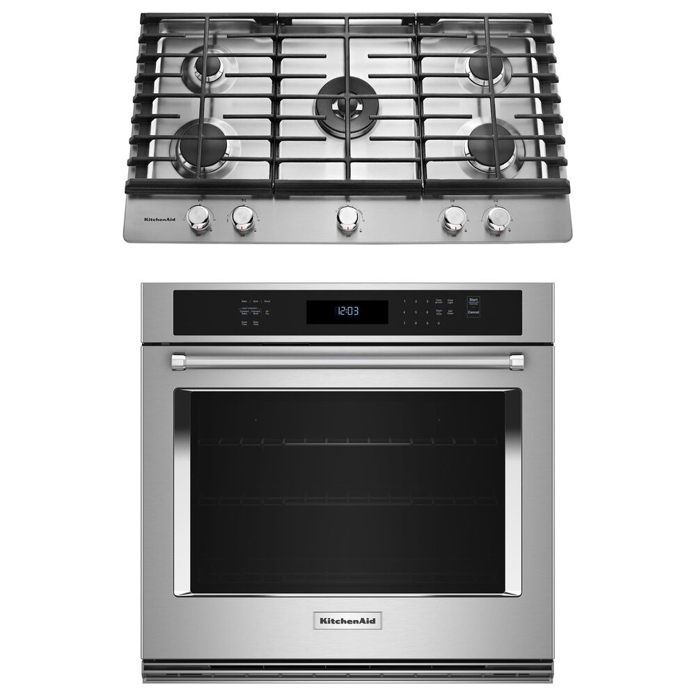KitchenAid 2-Piece Kitchen Package with 30" Single Wall Oven and 36" Gas Cooktop in Stainless Steel, , large