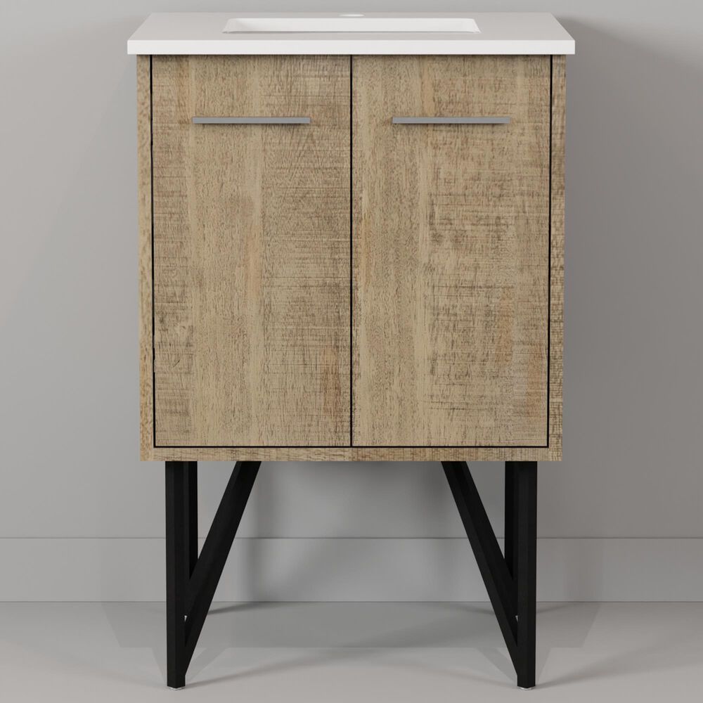 Lexora Home Lancy 24&quot; Single Bathroom Vanity in Rustic Acacia with 2 cm White Cultured Marble Top and Rectangular Sink, , large