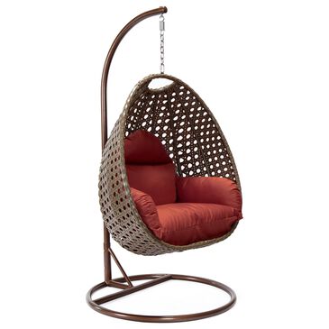 Leisuremod 41" Patio Hanging Egg Swing Chair with Cherry Cushion in Beige, , large