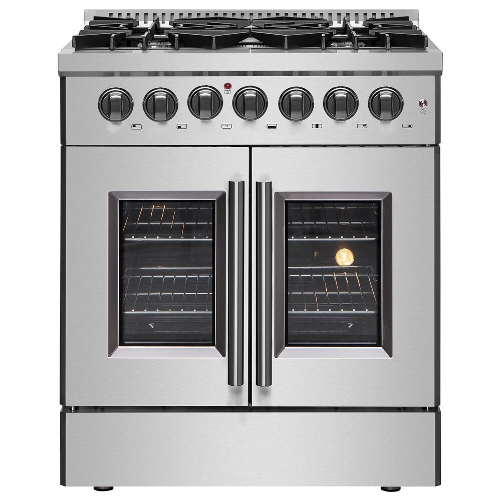 Forno Galiano 30" Freestanding French Door Dual Fuel Range in Stainless Steel, , large