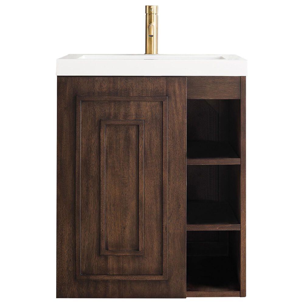 James Martin Vanities Alicante 24" Single Bathroom Vanity in Mid Century Acacia with 5 cm White Glossy Resin Top and Rectangular Sink, , large