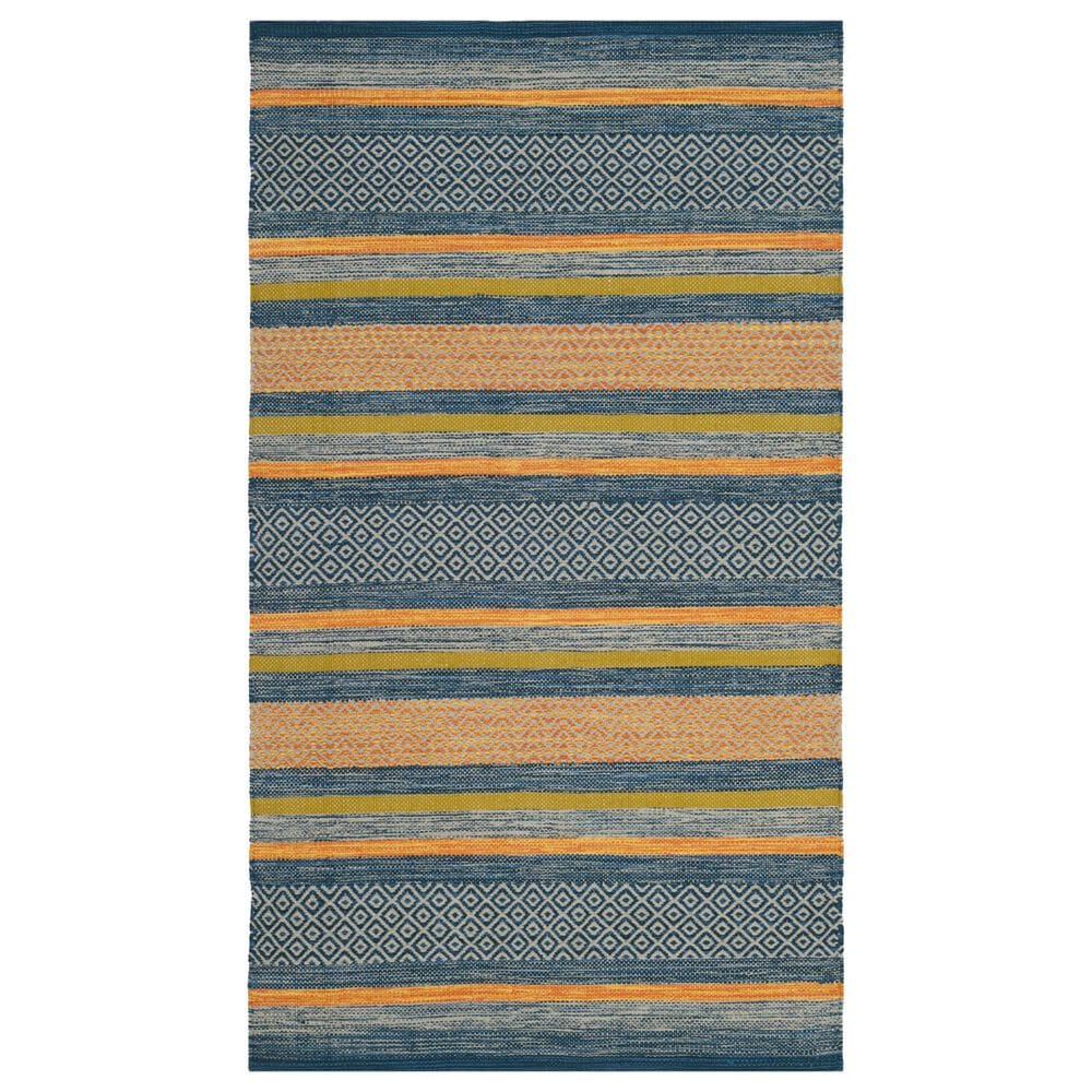 Safavieh Montauk 4" x 6" Blue and Orange Area Rug, , large