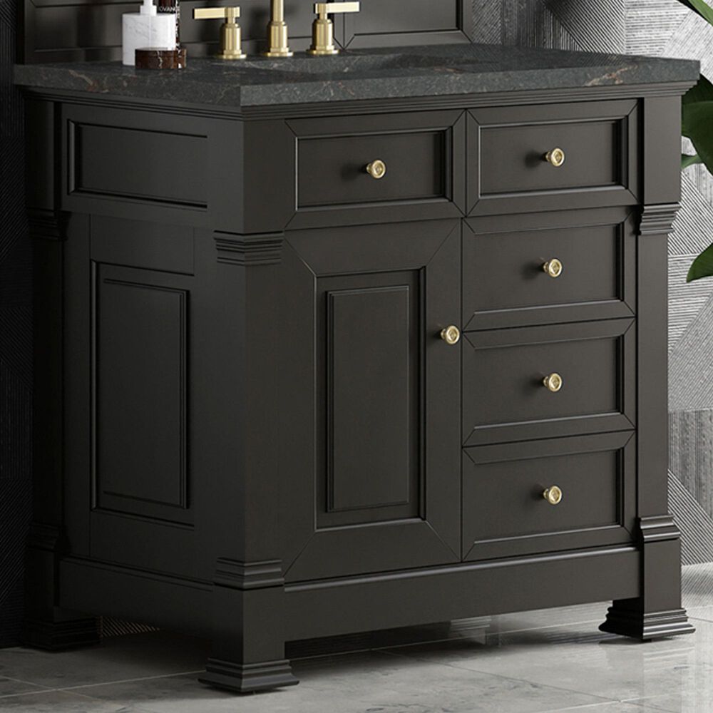 James Martin Vanities Brookfield 36&quot; Single Bathroom Vanity in Black Onyx with 3 cm Parisien Bleu Quartz Top and Rectangular Sink, , large