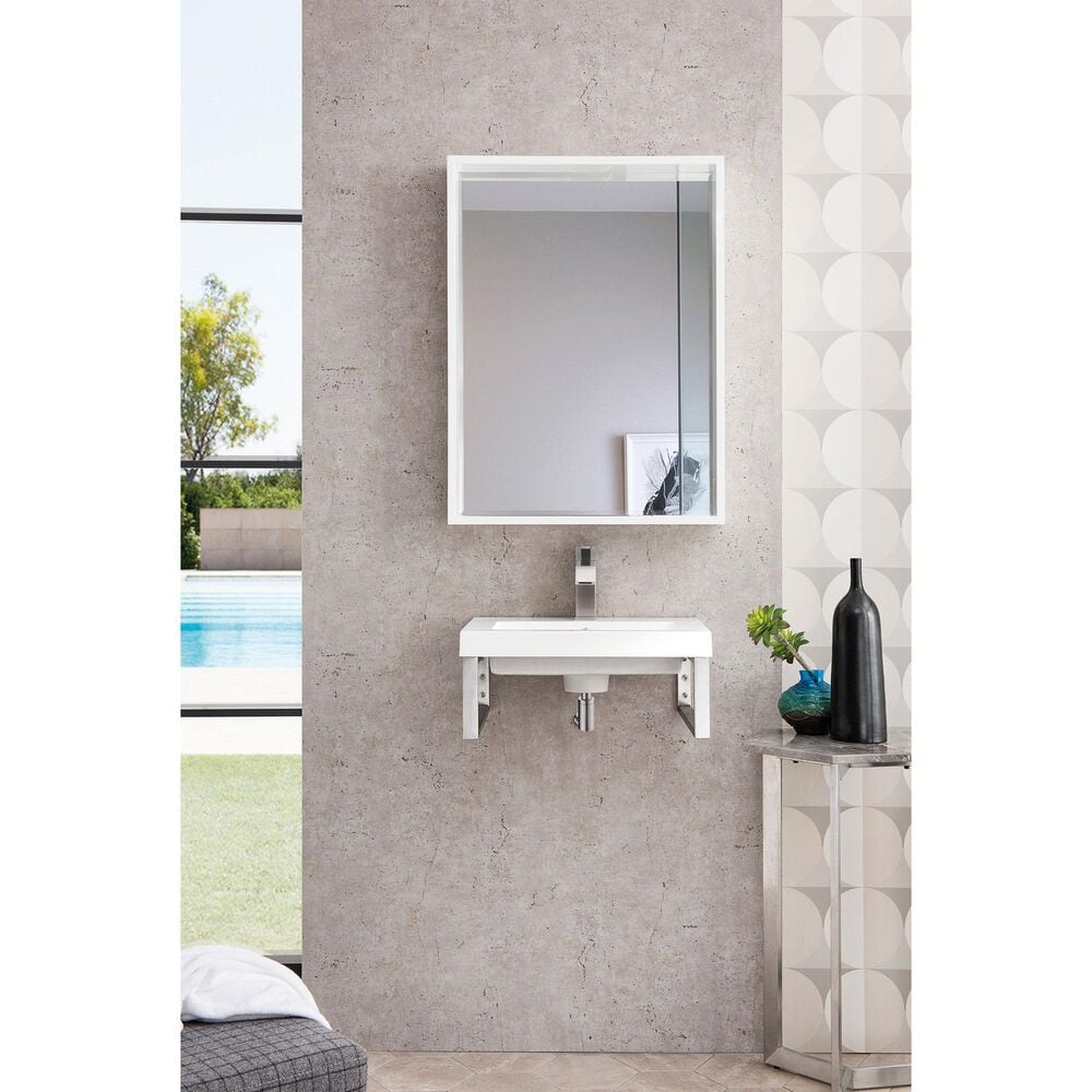 James Martin Vanities Boston 20&quot; Single Wall Brackets in Brushed Nickel with 3 cm White Glossy Resin Top and Rectangular Sink, , large