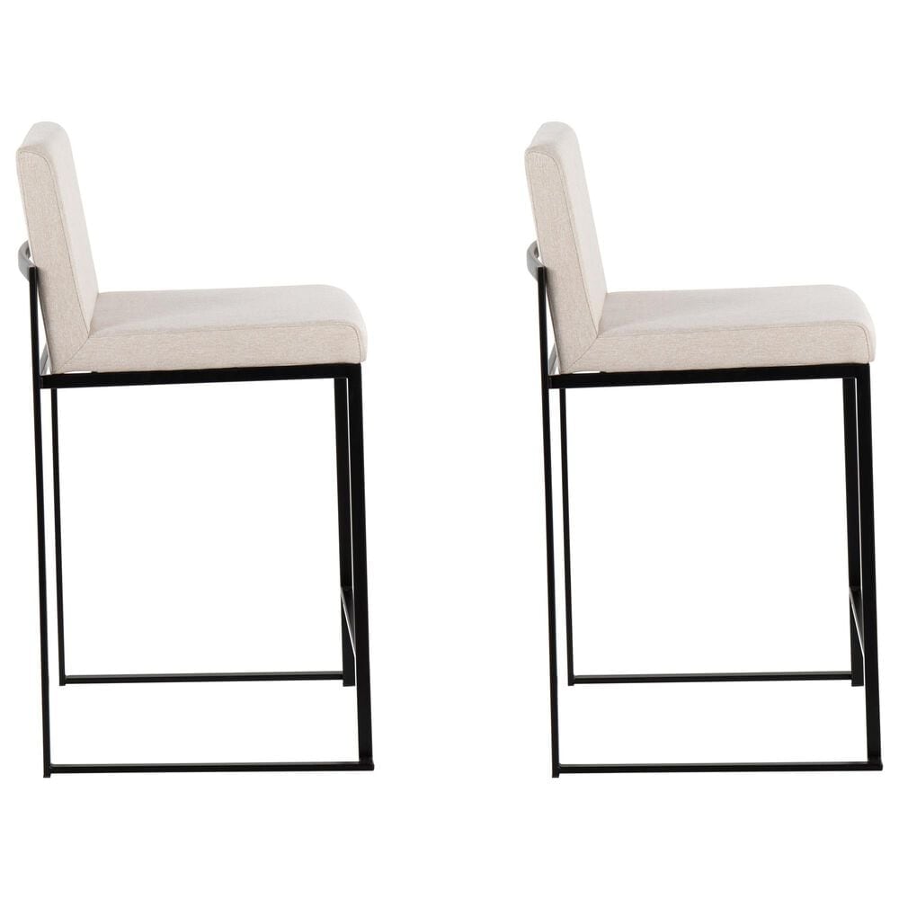 Lumisource Fuji High Back Counter Stool with Beige Fabric Cushion in Black &#40;Set of 2&#41;, , large