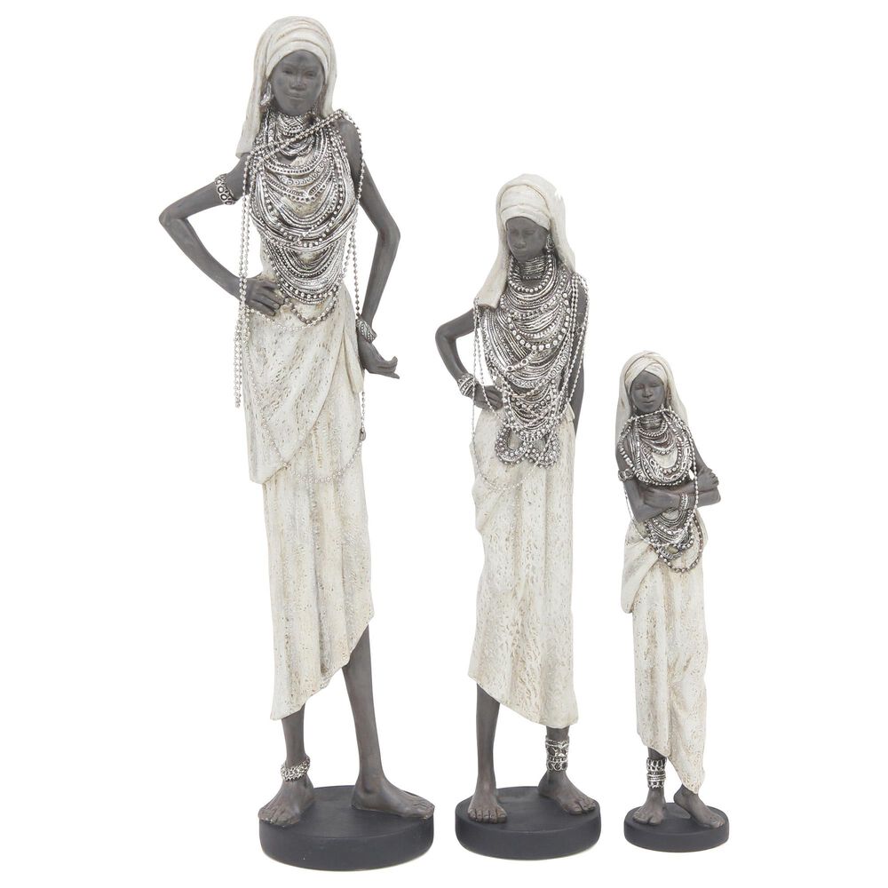 Maple and Jade Assorted Tribal Women Figures in White (Set of 3), , large