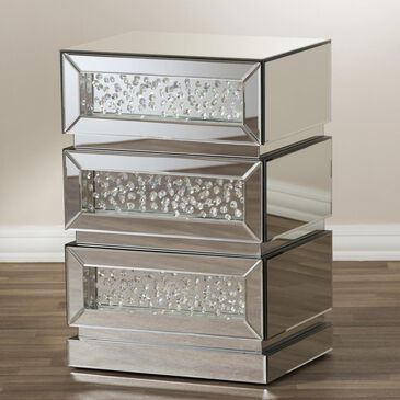 Baxton Studio Sabrina 3 Drawer Nightstand in "Silver" Mirrored, , large
