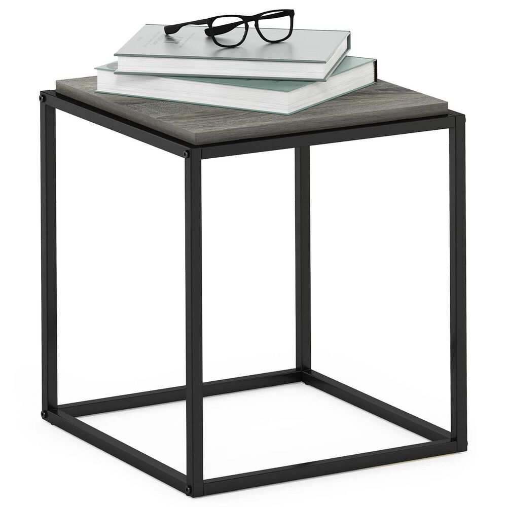 HOMLUX Cube Stackable End Table in French Oak Grey and Black, , large