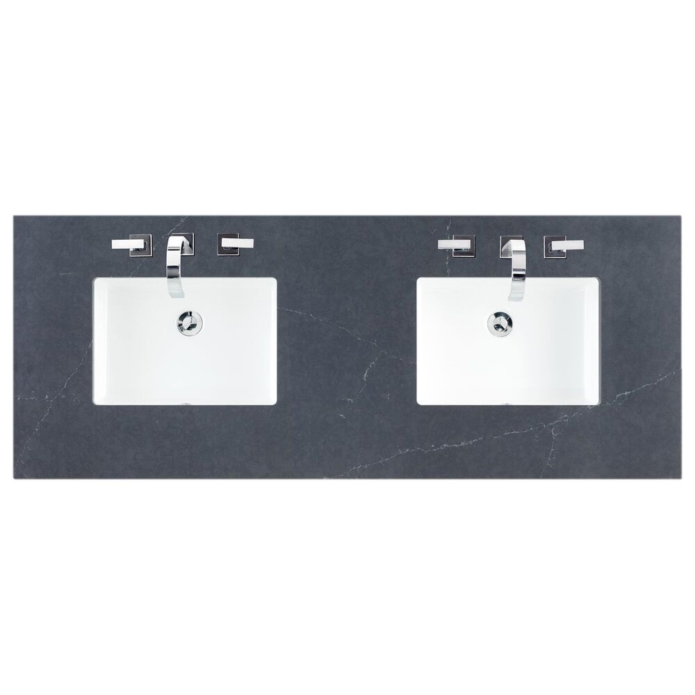 James Martin Vanities Bristol 60&quot; Double Bathroom Vanity in Saddle Brown with 3 cm Charcoal Soapstone Quartz Top and Rectangular Sinks, , large
