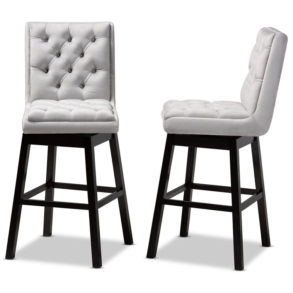 Baxton Studio Gregory Swivel Bar Stool in Dark Brown (Set of 2), , large
