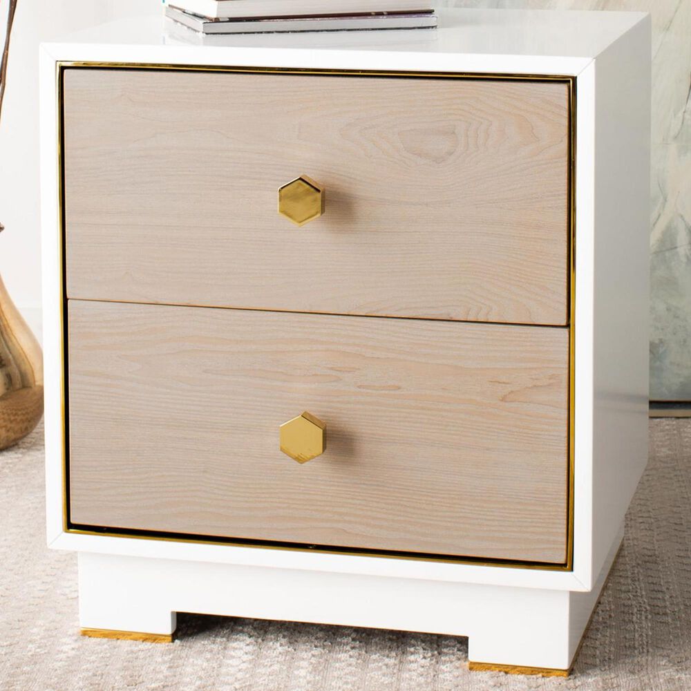 Safavieh Koa 1-Drawer Side Table in Oak, White, and Gold, , large