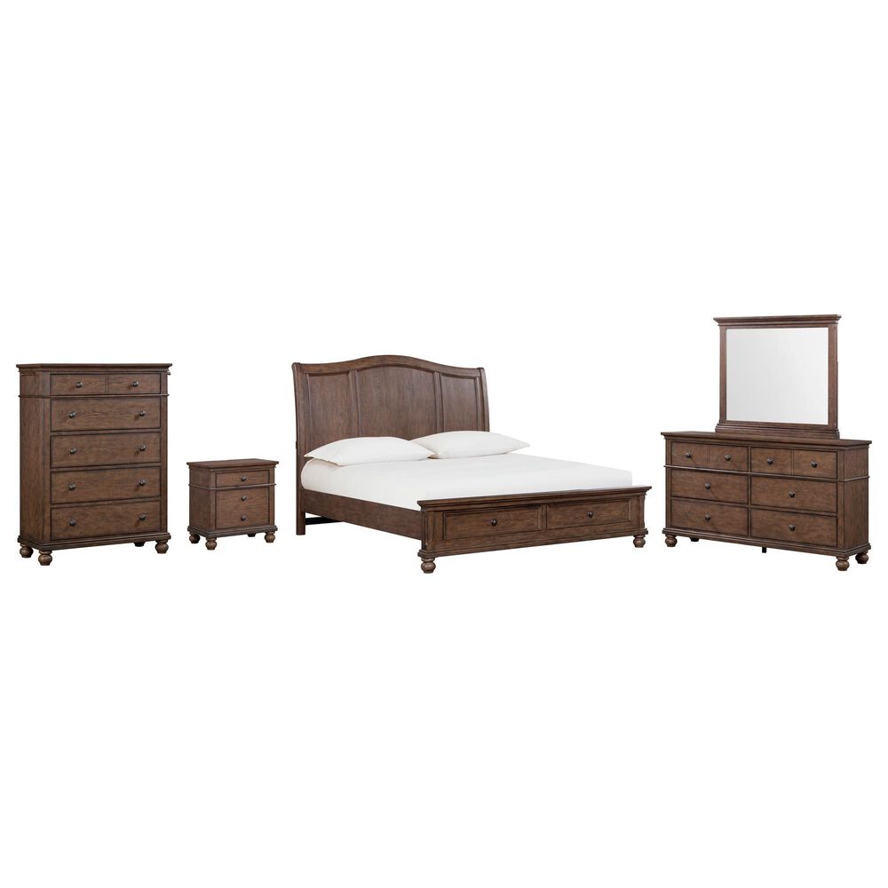 Riva Ridge Oxford 5 Piece Queen Sleigh Storage Bedroom Set in Cocoa with AC Outlets and USB Ports, , large