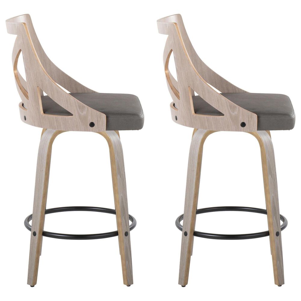 LumiSource Charlotte Swivel Counter Stool with Grey Faux Leather Upholstery in Light Grey and Black (Set of 2), , large