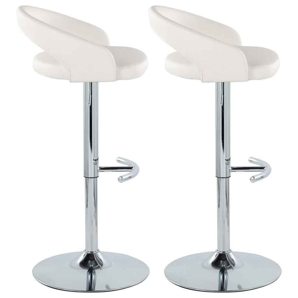 LumiSource Grotto Swivel Adjustable Bar Stool with White Faux Leather Upholstery in Chrome (Set of 2), , large