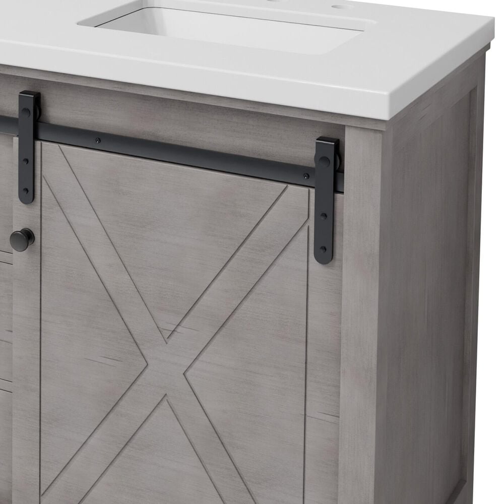 Lexora Home Marsyas 60&quot; Double Bathroom Vanity in Ash Grey with 2 cm White Cultured Marble Top and Rectangular Sinks, , large