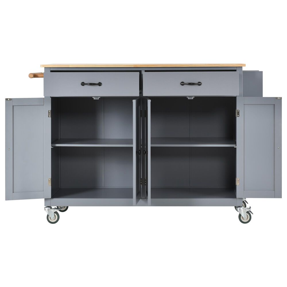 HOMLUX 54" Kitchen Island with Solid Wood Top and Locking Wheels in Grey Blue, , large
