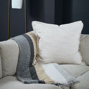 Ann Gish Soft Stripe Throw In Ivory/Sand/Charcoal, , large