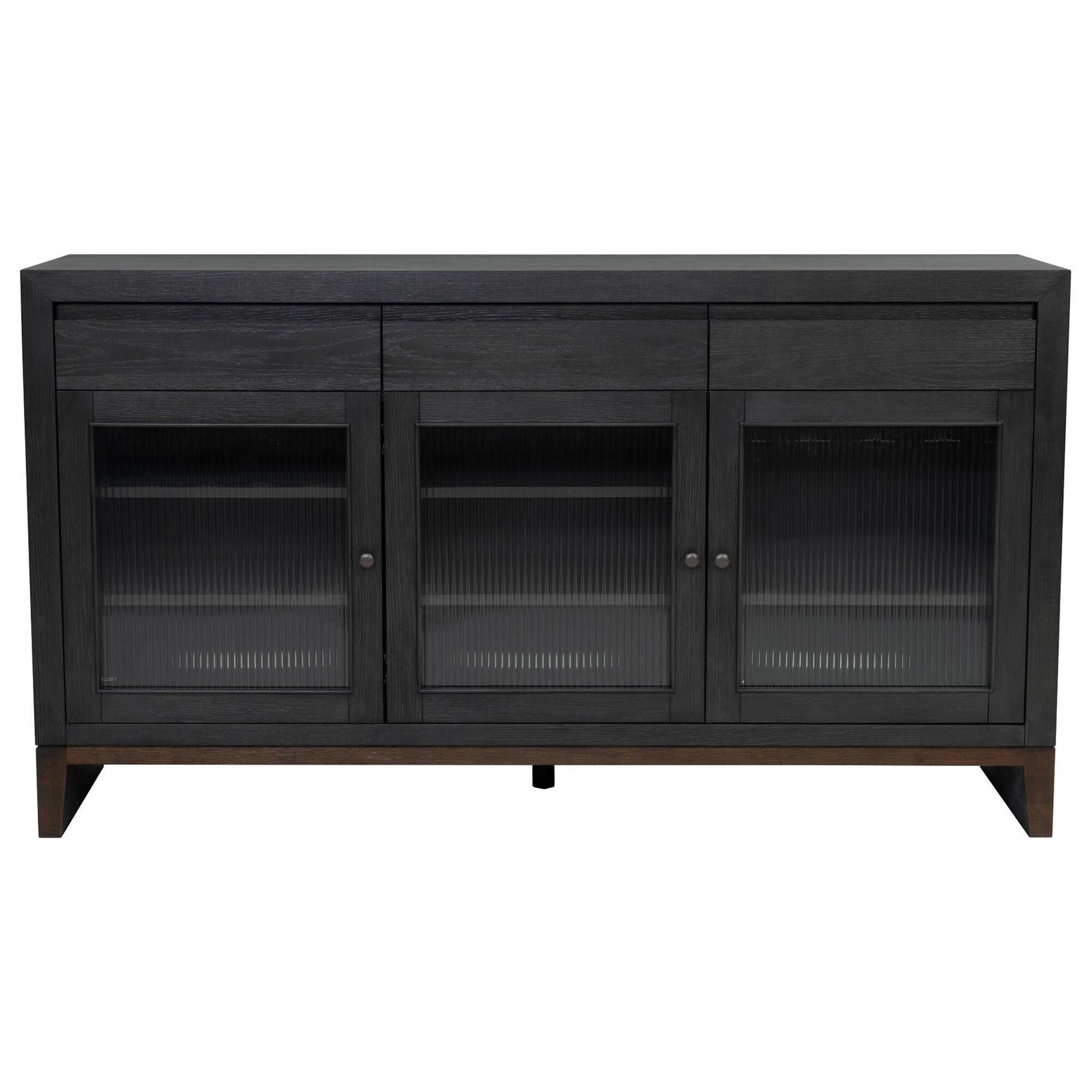 Flexsteel Waterfall 3-Drawer Buffet in Deep Ebony and Dark Brown