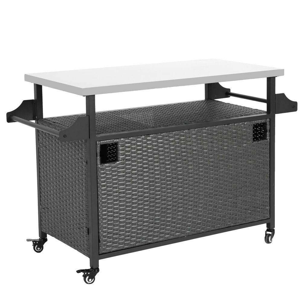 Hearth and Haven 2-Door Outdoor Bar Cart with Stainless Steel Top in Grey, , large