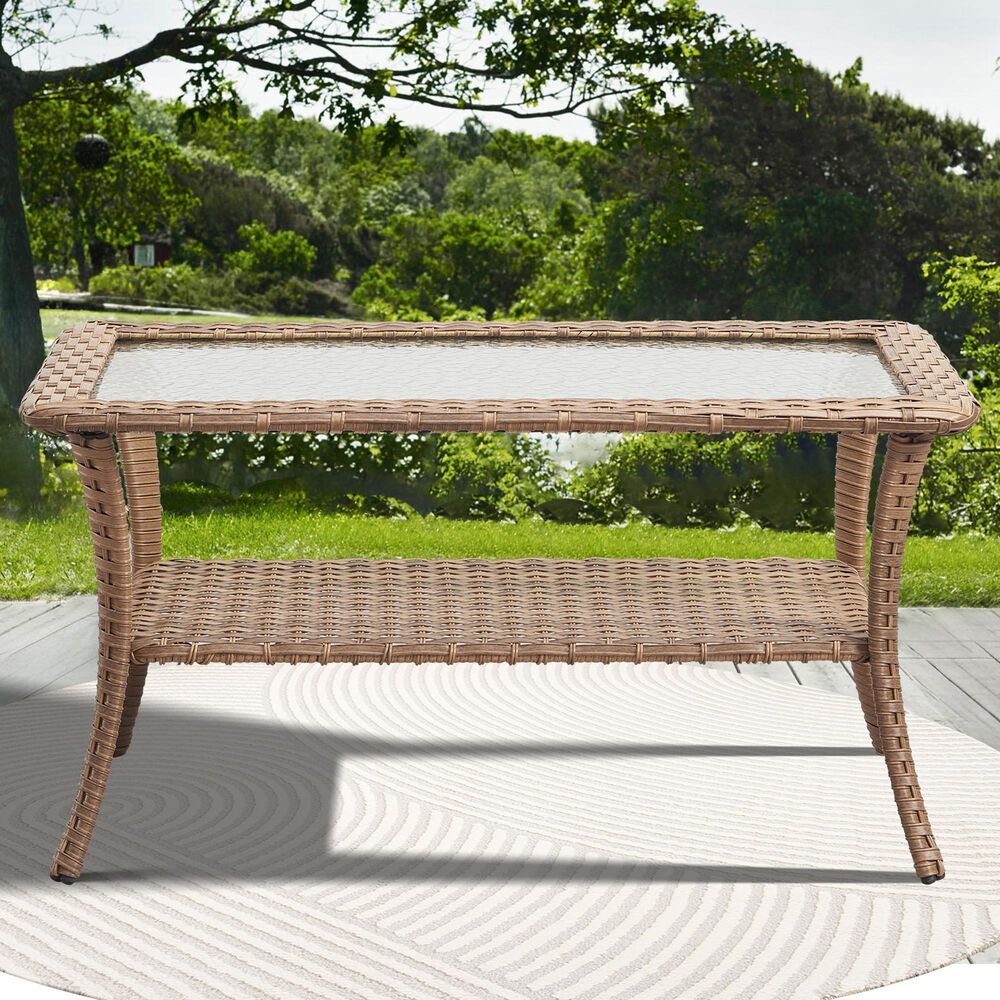Sunwell Garden Outdoor Coffee Table with Shelf in Yellow, , large