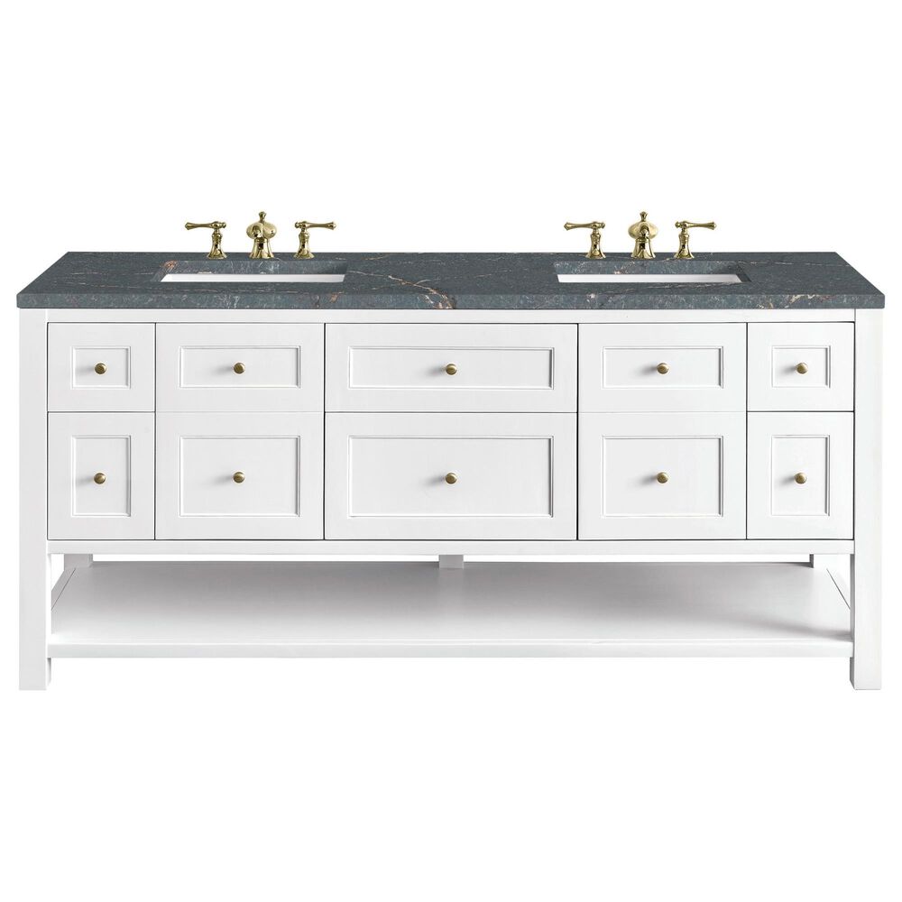 James Martin Vanities Breckenridge 72&quot; Double Bathroom Vanity in Bright White with 3 cm Parisien Bleu Quartz Top and Rectangular Sinks, , large