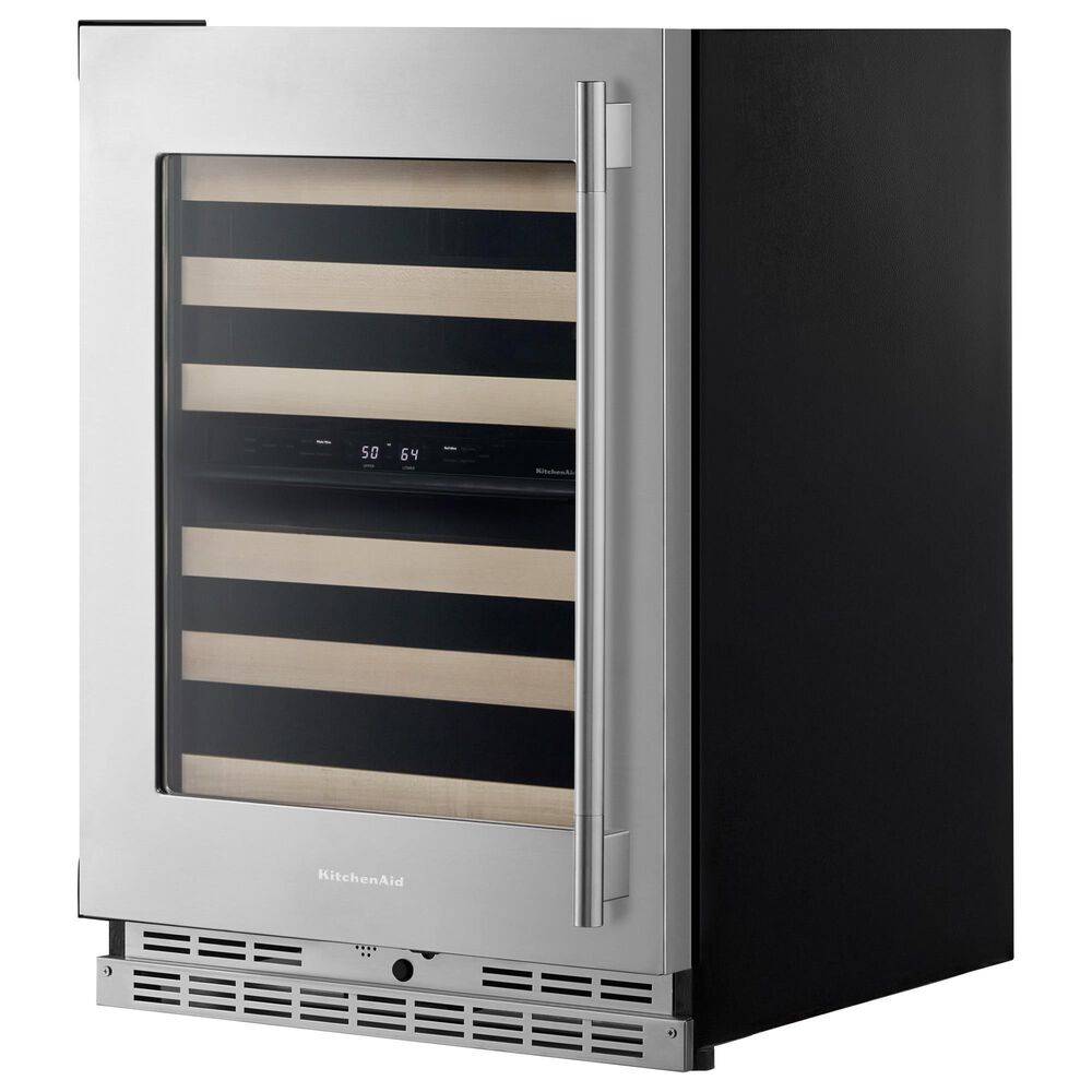 KitchenAid 24" Undercounter Wine Cellar with Full-Extension Wood-Front Racks and Left Hinge in PrintShield Stainless Steel, , large