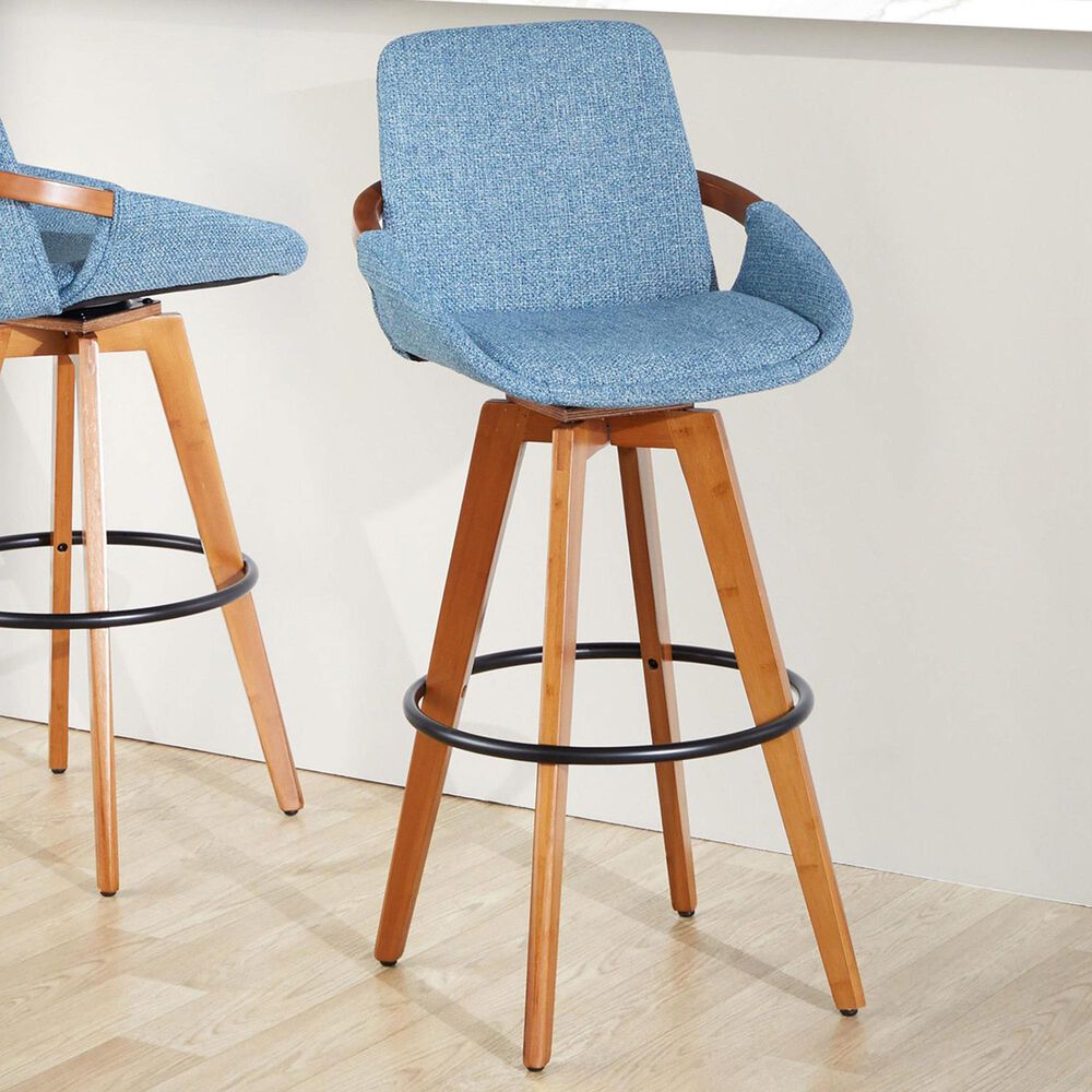 Lumisource Cosmo Swivel Barstool with Blue Noise Cushion in Walnut and Black, , large