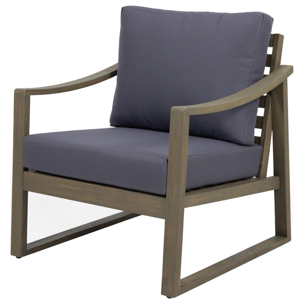 Hearth and Haven Samwell Outdoor Club Chair with Blue Cushion in Dark Grey, , large