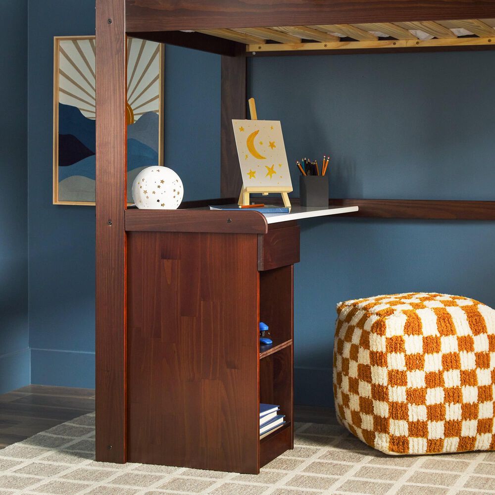 Walker Edison Adyn Twin Loft Bunk Bed with Desk in Walnut, , large