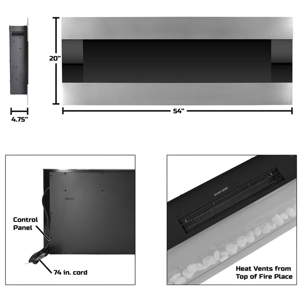 Timberlake Northwest 54&quot; Fire Ice Wall Mount Electric Fireplace in Stainless Steel, , large