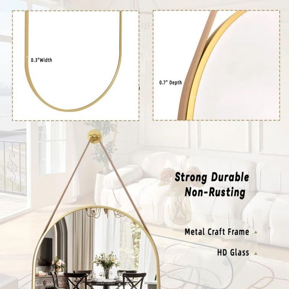 HOMLUX 16" x 48" Oval Wall Mirror in Gold, , large