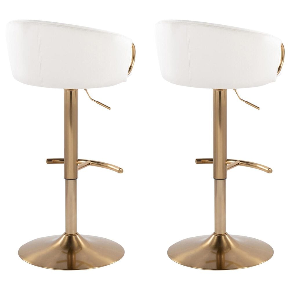 LumiSource Claire Swivel Adjustable Barstool with Cream Velvet Upholstery in Gold (Set of 2), , large