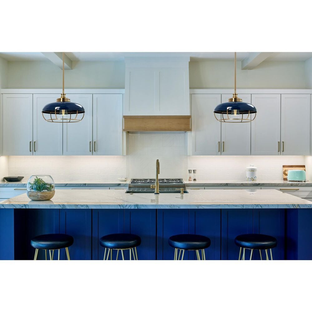 Creative Coop Presley 1-Light Pendant Light with Navy Blue Shade in Brushed Brass, , large